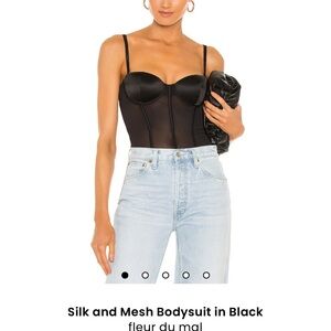 Fleur du Mal Black Silk and Bustier Mesh Bodysuit
